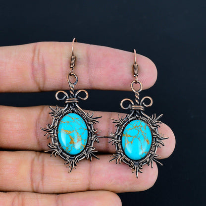Turquoise Gemstone Copper Earrings