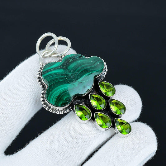 Green Malachite & Peridot Silver Pendant