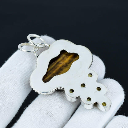 Brown Tiger’s Eye & Citrine Sterling Silver Pendant