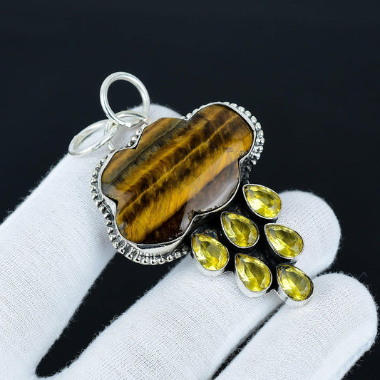 Brown Tiger’s Eye & Citrine Sterling Silver Pendant