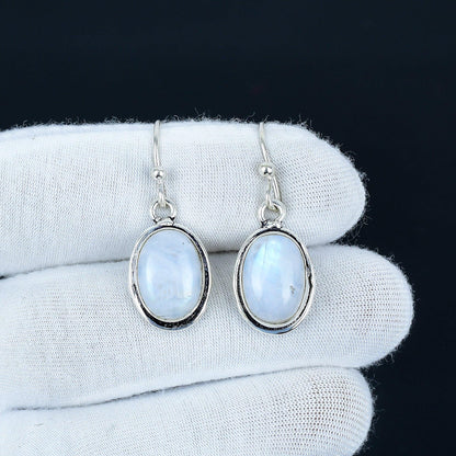Rainbow Moonstone Silver Earrings