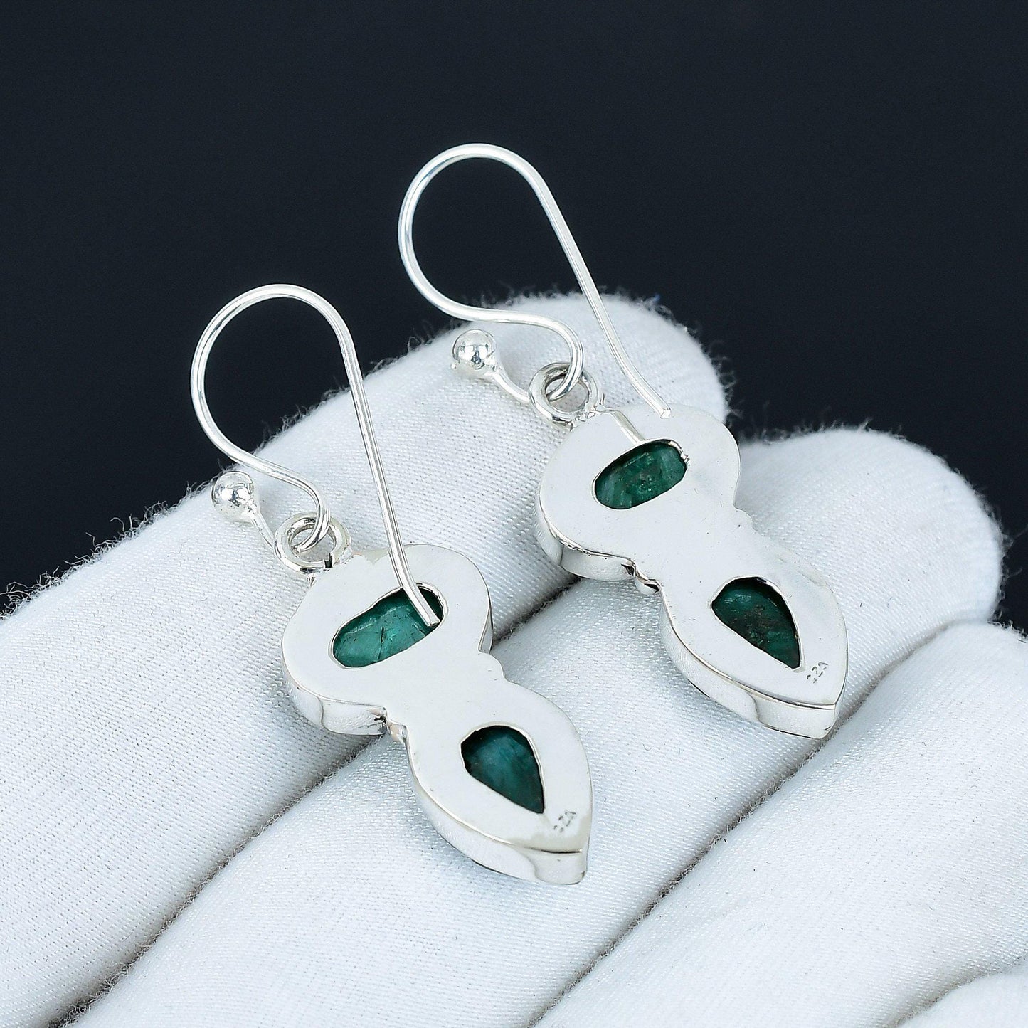 Green Emerald Gemstone Sterling Silver Earrings