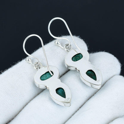 Green Emerald Gemstone Sterling Silver Earrings