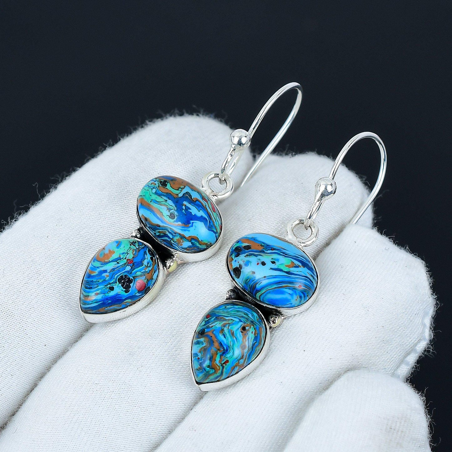 Rainbow Calsilica Gemstone Earrings