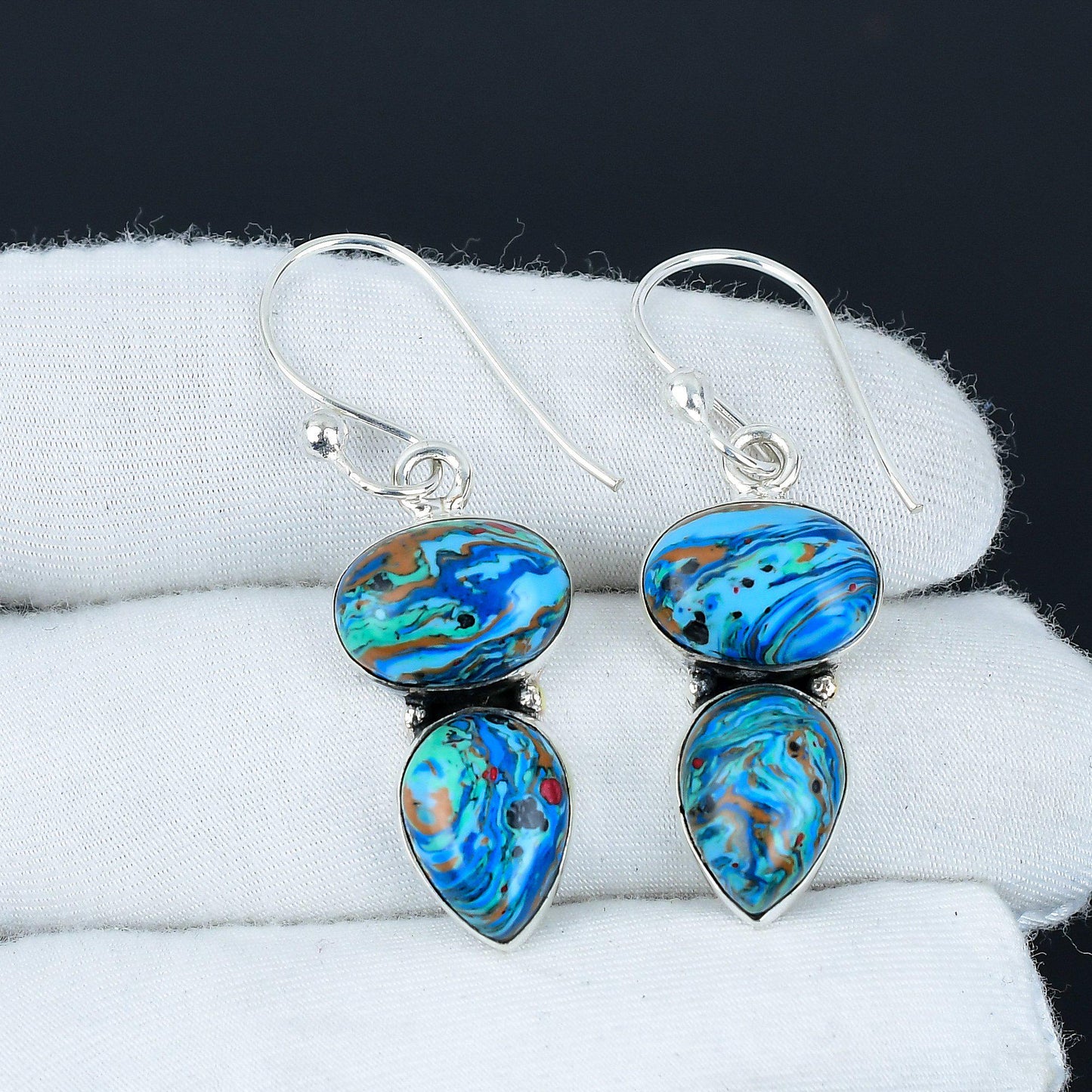 Rainbow Calsilica Gemstone Earrings