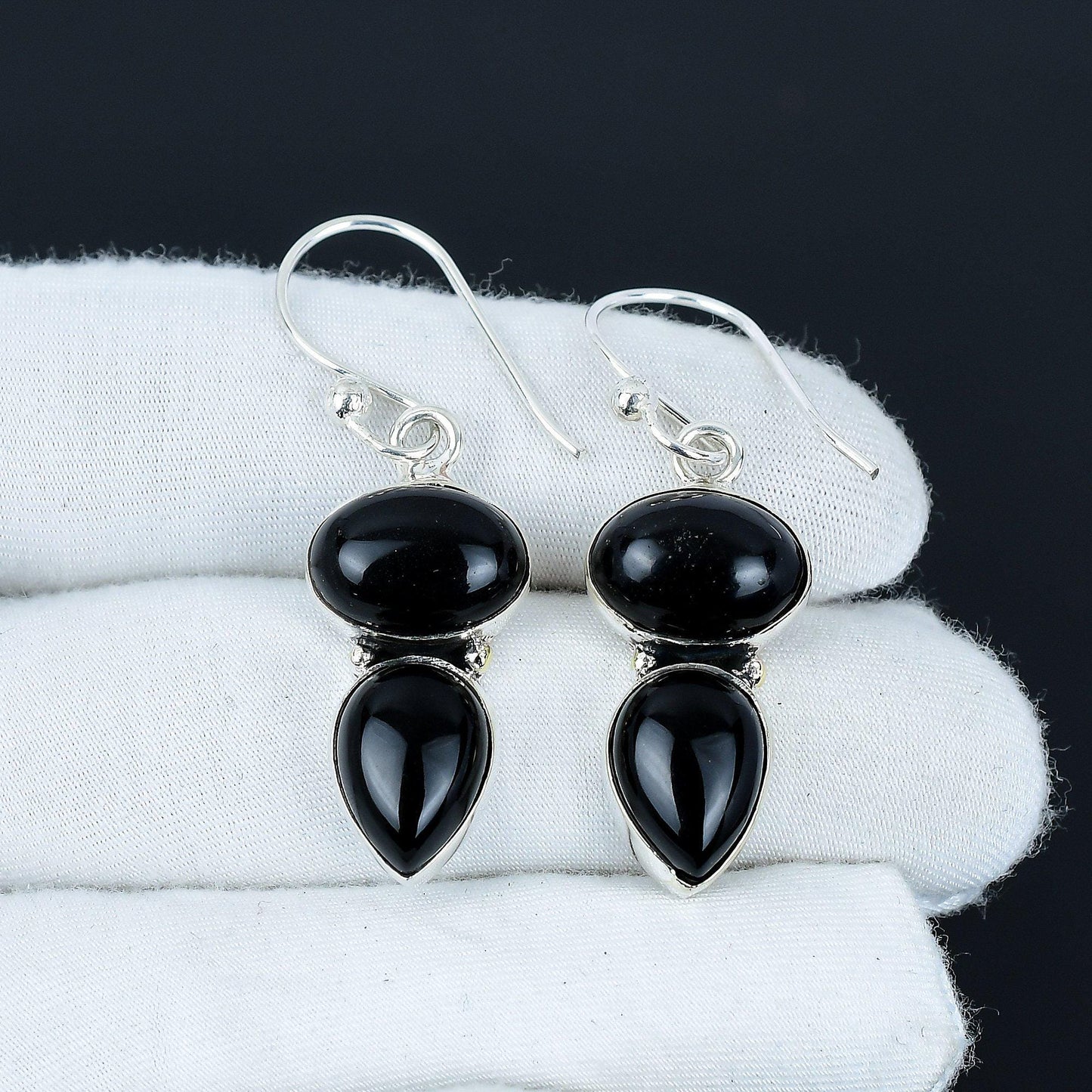 Black Onyx Gemstone Sterling Silver Earrings