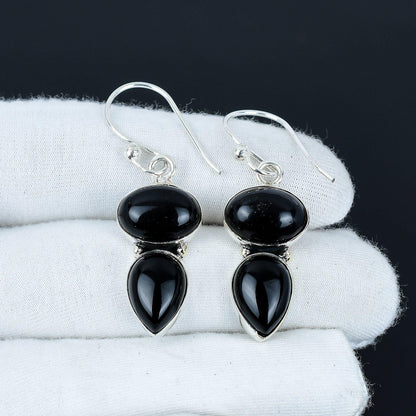 Black Onyx Gemstone Sterling Silver Earrings