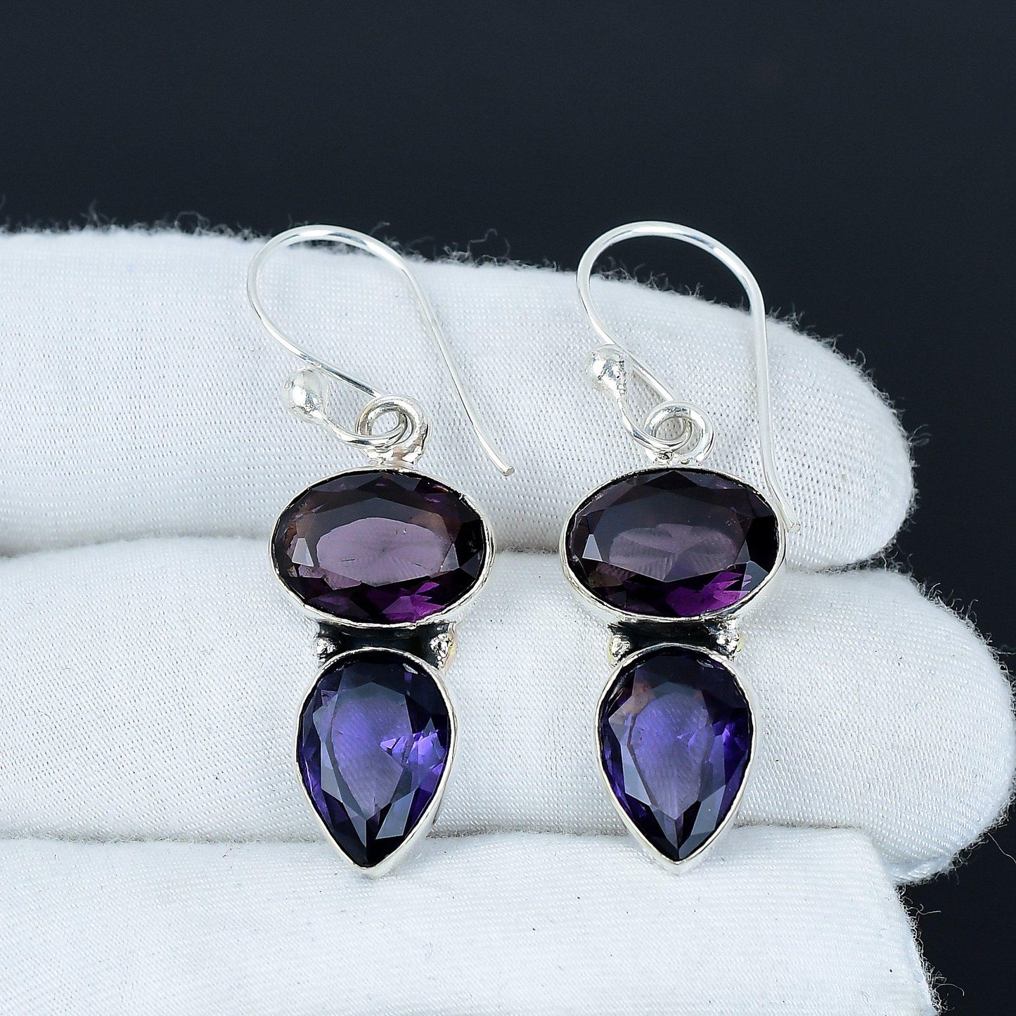 Purple Amethyst Gemstone 925 Silver Earrings