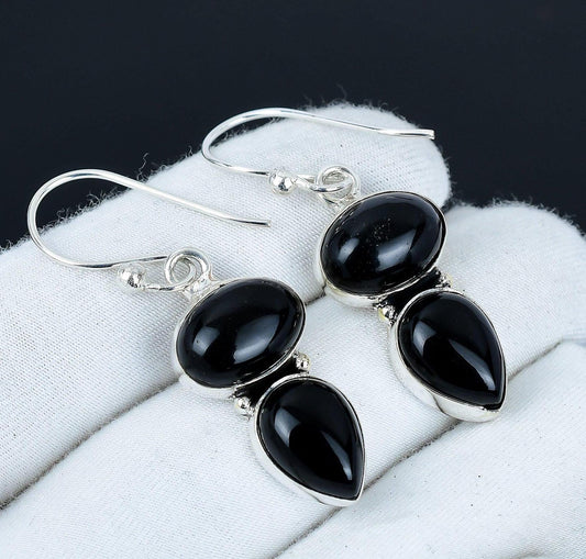 Black Onyx Gemstone Sterling Silver Earrings