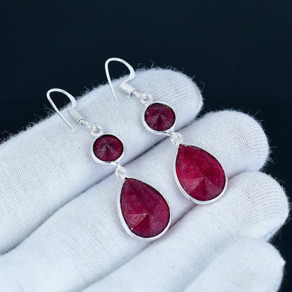 Red Ruby Cabochon Sterling Silver Earrings