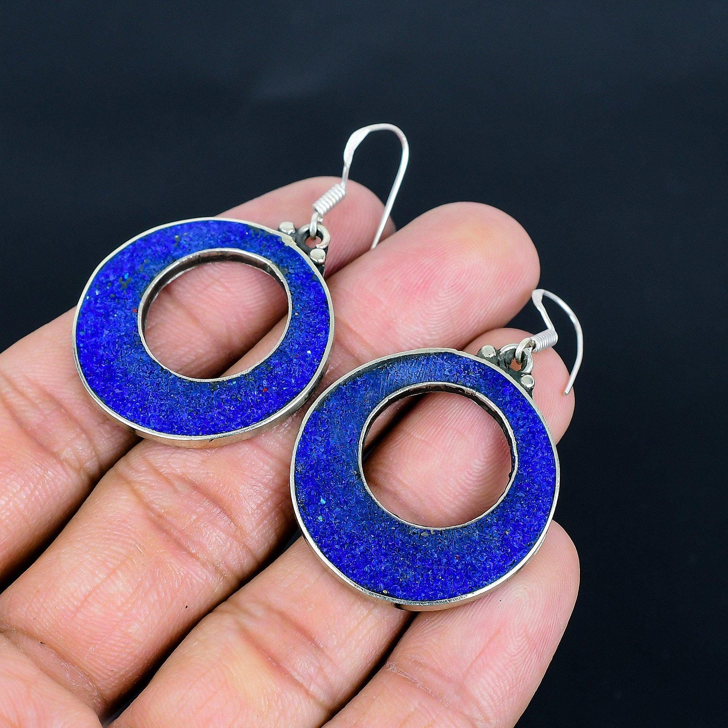 Blue Lapis Lazuli Gemstone Sterling Silver Earrings