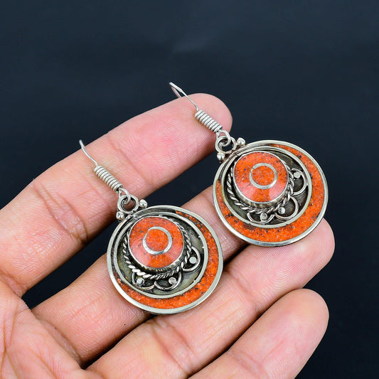 Red Coral Gemstone Earrings