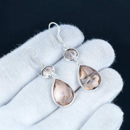 Pink Morganite Gemstone Sterling Silver Earrings