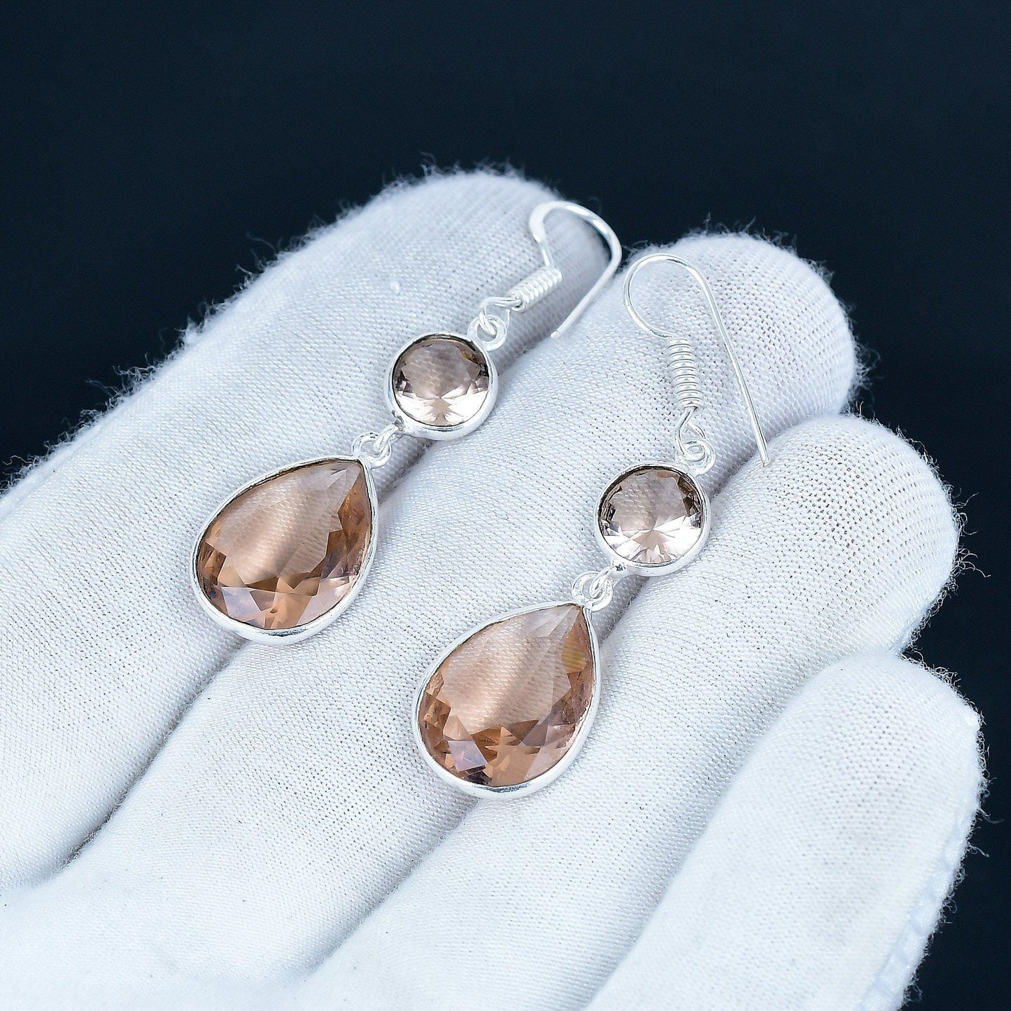 Pink Morganite Gemstone Sterling Silver Earrings