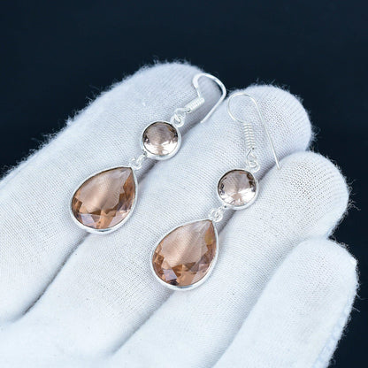 Pink Morganite Gemstone Sterling Silver Earrings