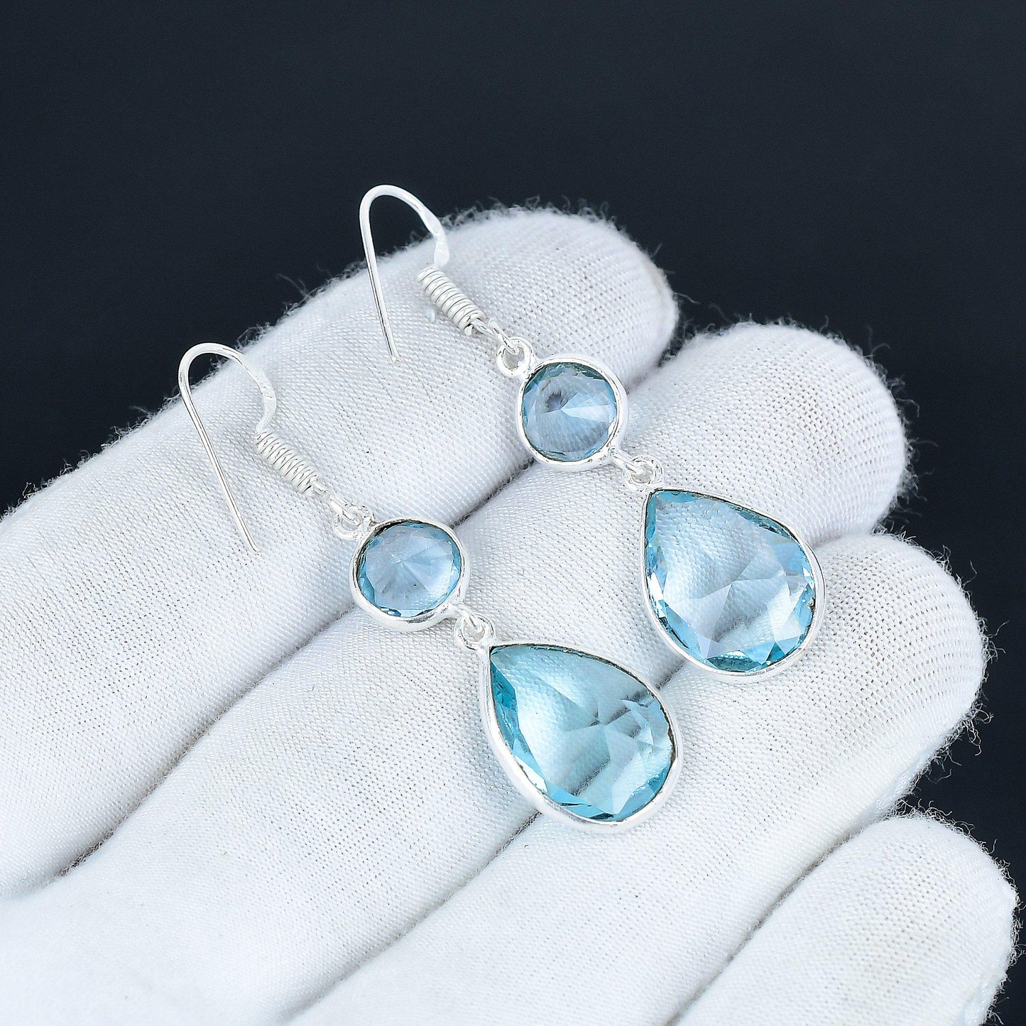 Blue Aquamarine Gemstone Earrings