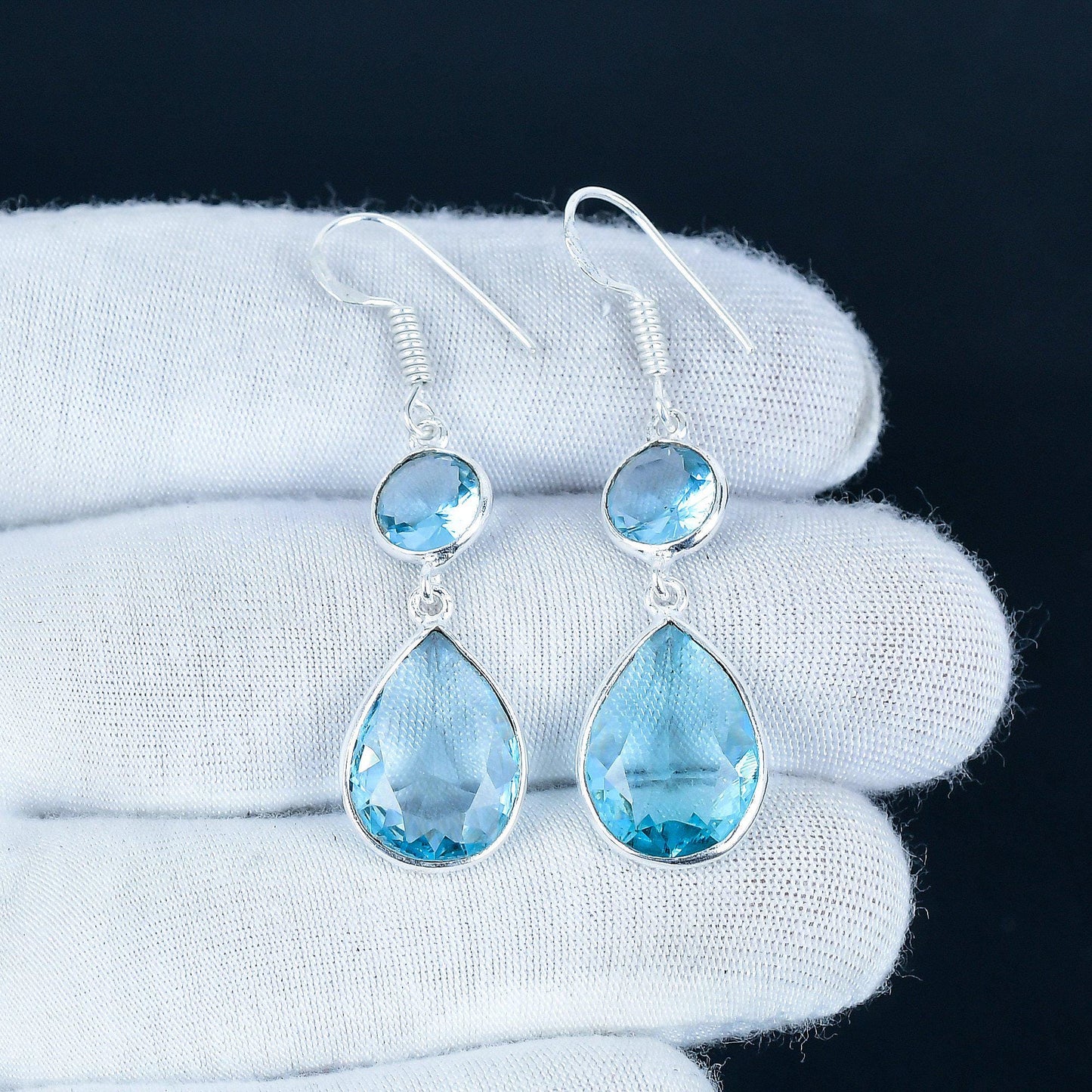Blue Aquamarine Gemstone Earrings