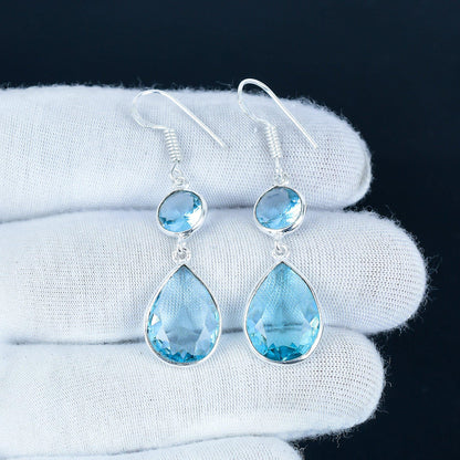 Blue Aquamarine Gemstone Earrings