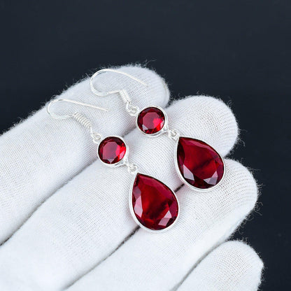 Red Garnet Sterling Silver Earrings