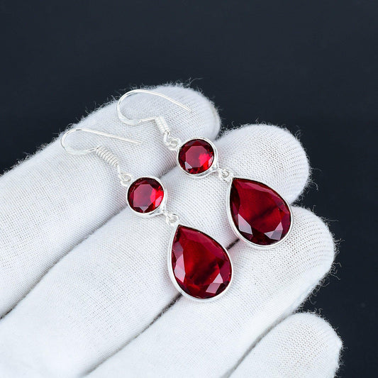 Red Garnet Sterling Silver Earrings