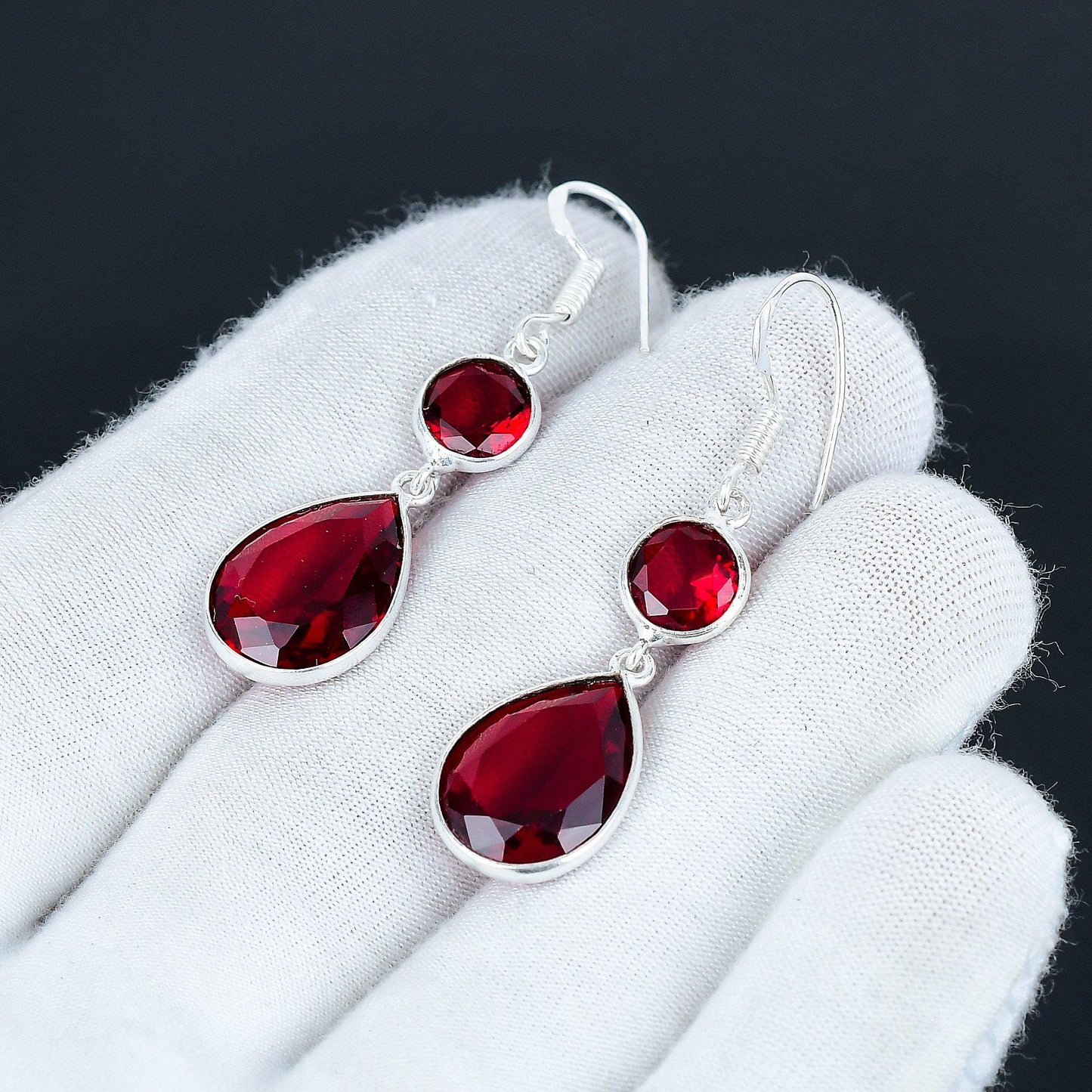 Red Garnet Sterling Silver Earrings