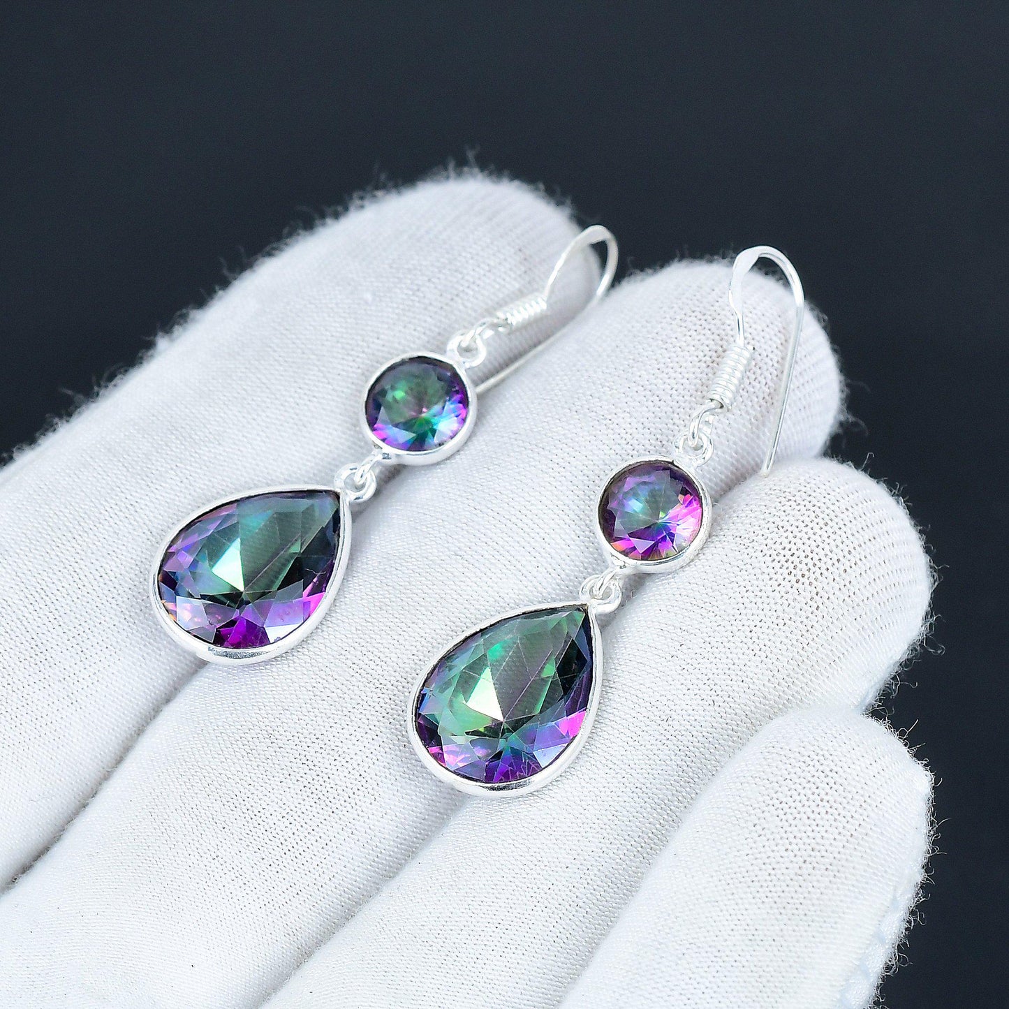 Rainbow Mystic Topaz Gemstone Earrings