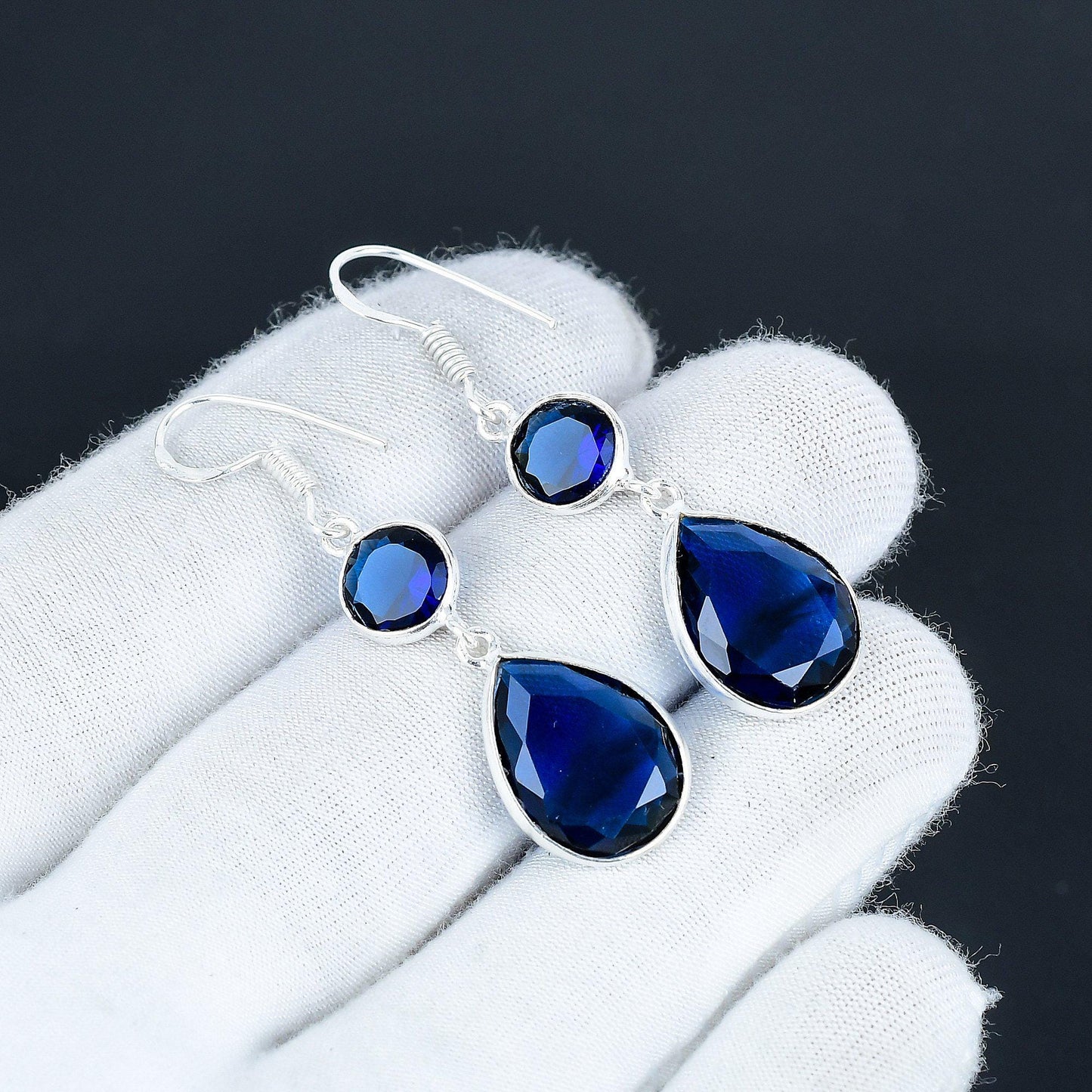Sterling Silver Blue Sapphire Earrings