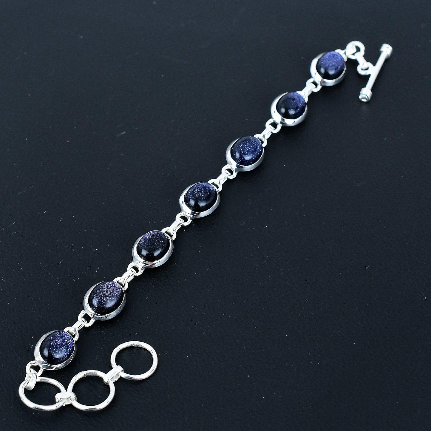 Blue Sunstone Adjustable Sterling Silver Bracelet