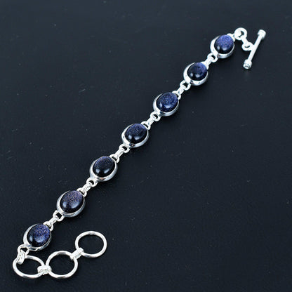 Blue Sunstone Adjustable Sterling Silver Bracelet