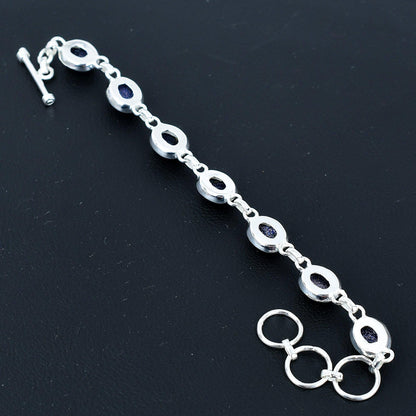 Blue Sunstone Adjustable Sterling Silver Bracelet