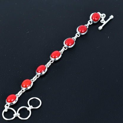 Red Coral Sterling Silver Bracelet