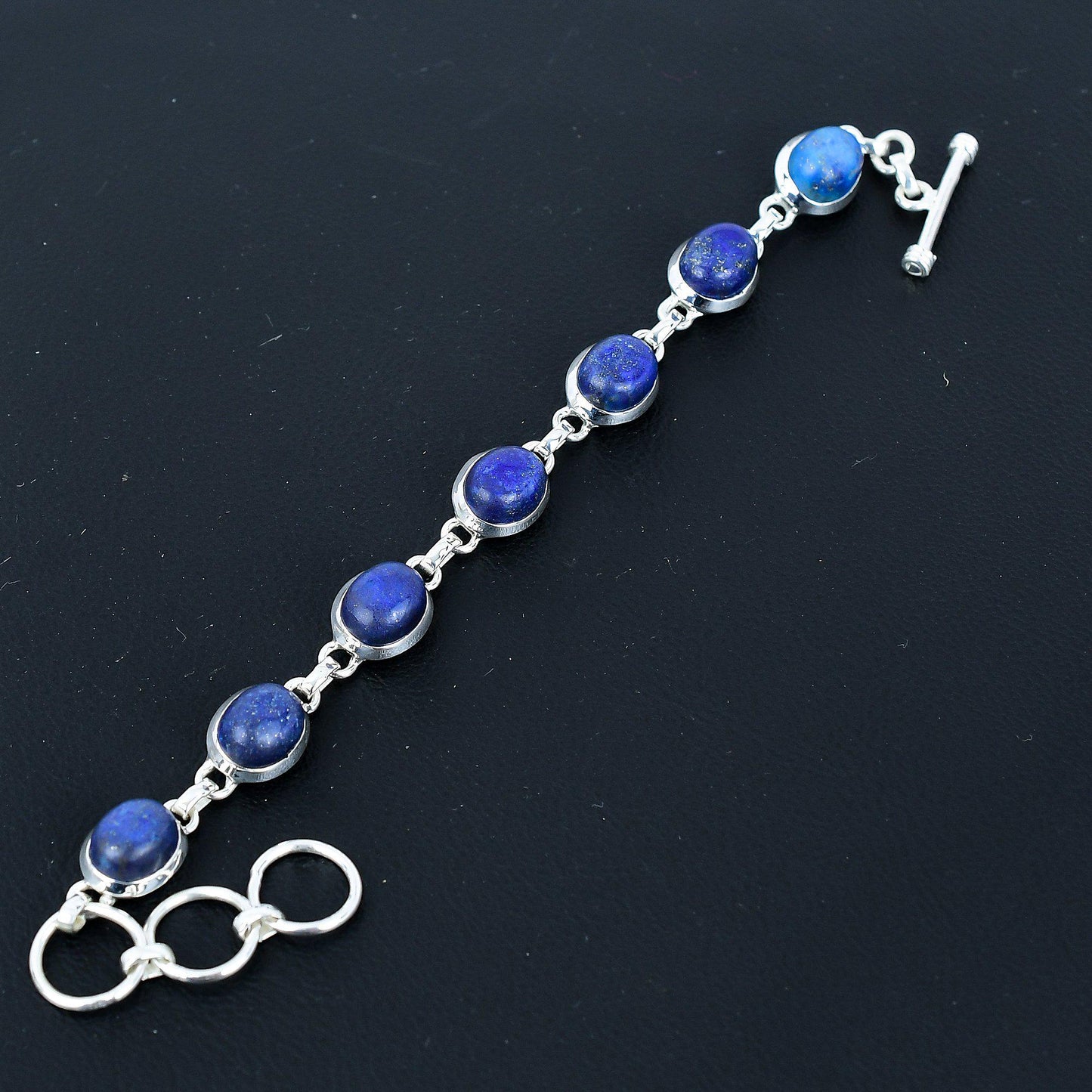 Blue Lapis Lazuli Sterling Silver Adjustable Bracelet