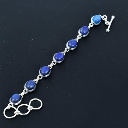 Blue Lapis Lazuli Sterling Silver Adjustable Bracelet
