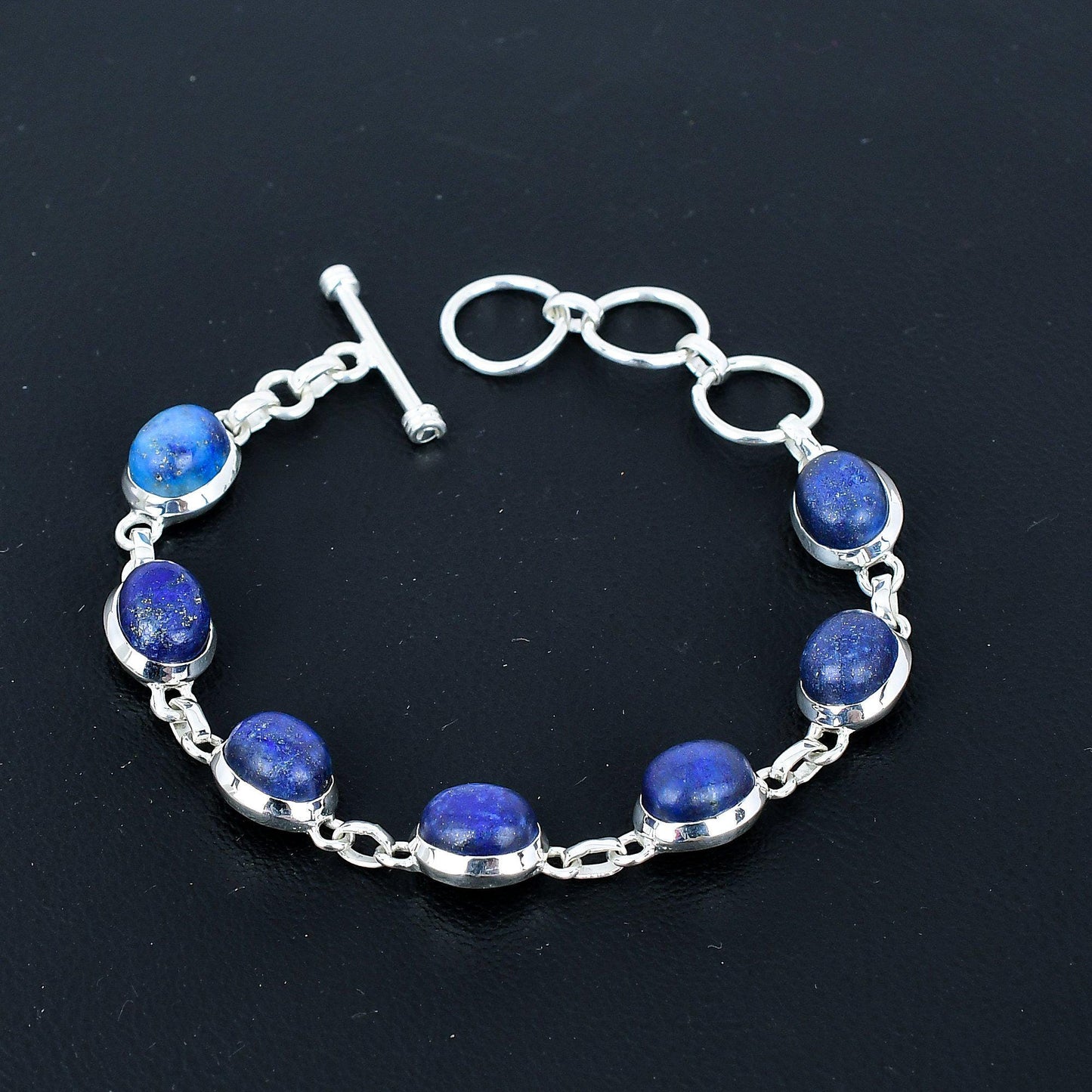Blue Lapis Lazuli Sterling Silver Adjustable Bracelet