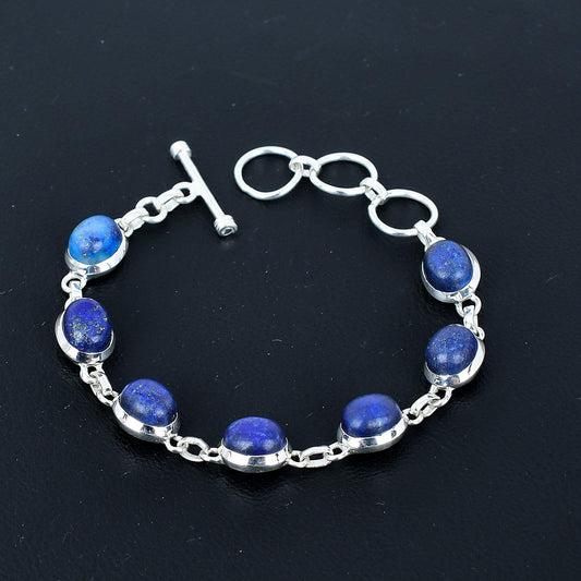 Blue Lapis Lazuli Sterling Silver Adjustable Bracelet