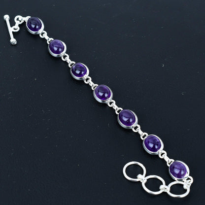 Purple Amethyst Sterling Silver Adjustable Bracelet