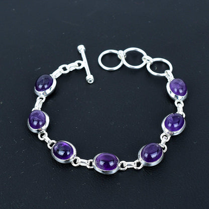 Purple Amethyst Sterling Silver Adjustable Bracelet