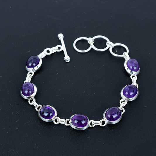 Purple Amethyst Sterling Silver Adjustable Bracelet