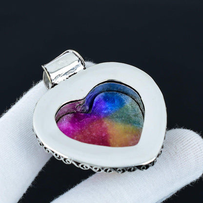 Rainbow Solar Quartz Heart Pendant