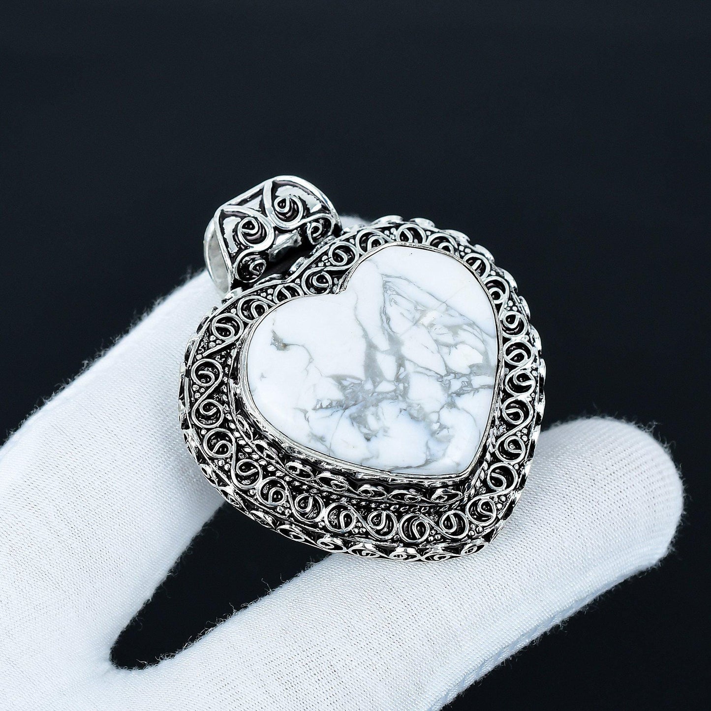 White Howlite Heart Gemstone Pendant