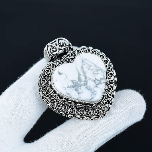 White Howlite Heart Gemstone Pendant