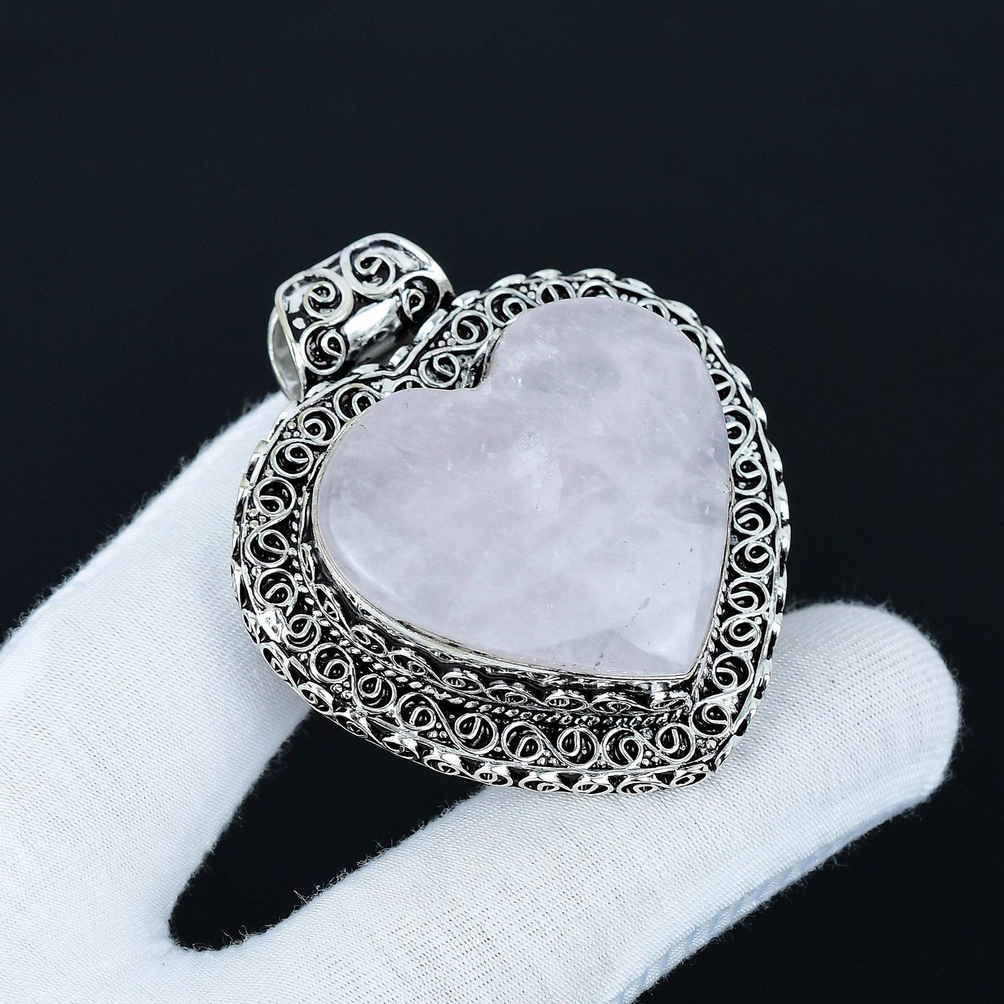 Sterling Silver Rose Quartz Heart Pendant