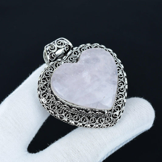 Sterling Silver Rose Quartz Heart Pendant