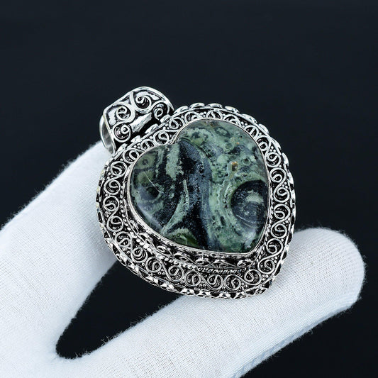 Green Kambaba Jasper Heart Pendant