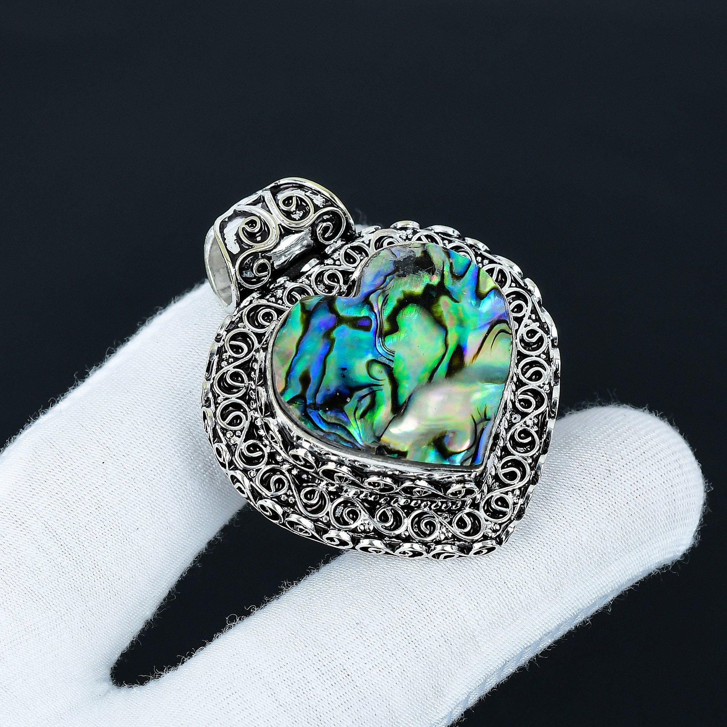 Blue-Green Abalone Shell Heart Pendant