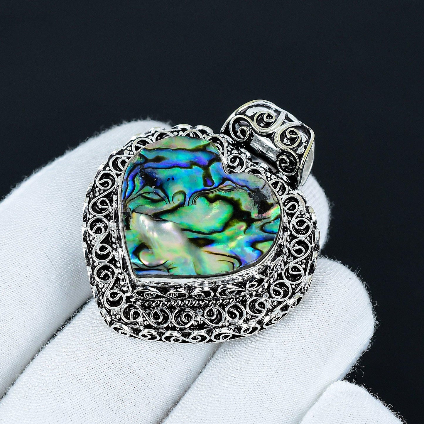 Blue-Green Abalone Shell Heart Pendant