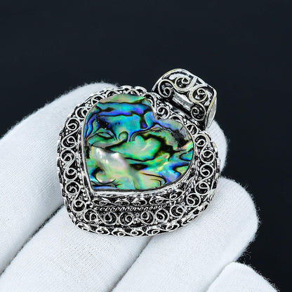 Blue-Green Abalone Shell Heart Pendant