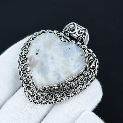 Sterling Silver Rainbow Moonstone Heart Pendant