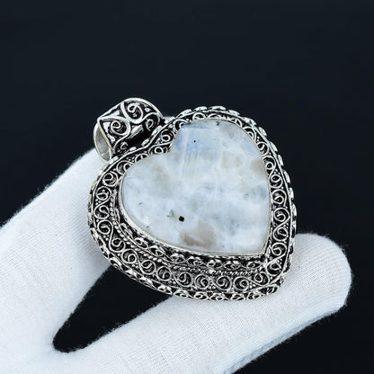 Sterling Silver Rainbow Moonstone Heart Pendant