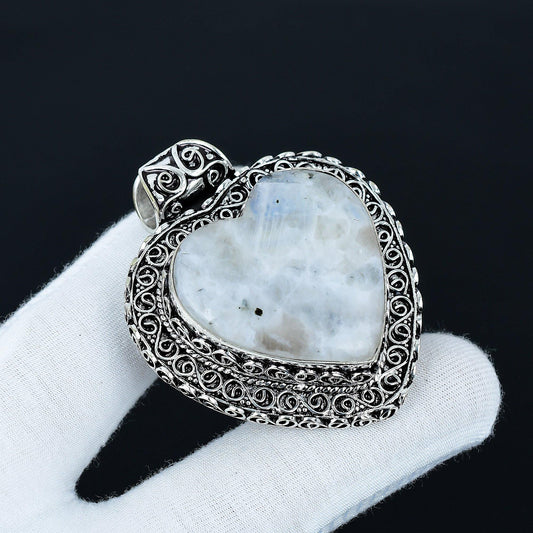 Sterling Silver Rainbow Moonstone Heart Pendant